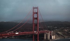 Preview wallpaper bridge, construction, sea, mountains, water