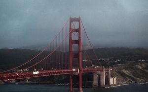Preview wallpaper bridge, construction, sea, mountains, water
