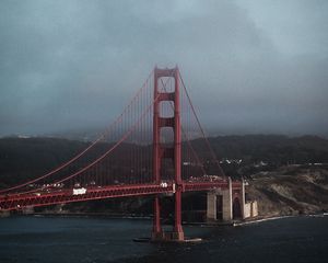 Preview wallpaper bridge, construction, sea, mountains, water