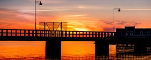 Preview wallpaper bridge, construction, water, sunset, dark