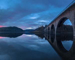 Preview wallpaper bridge, construction, water, reflection, twilight