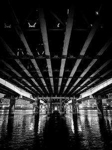 Preview wallpaper bridge, construction, water, black and white, dark