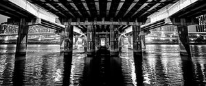 Preview wallpaper bridge, construction, water, black and white, dark
