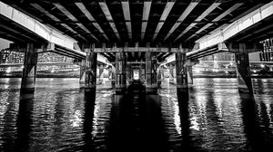 Preview wallpaper bridge, construction, water, black and white, dark