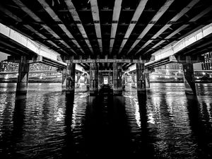 Preview wallpaper bridge, construction, water, black and white, dark