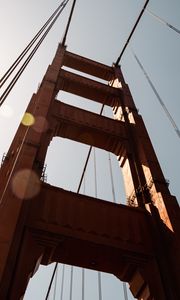 Preview wallpaper bridge, construction, wires, metal, sky, bottom view