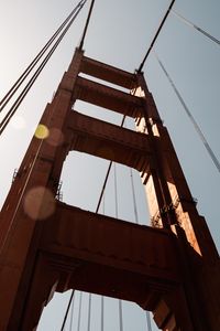 Preview wallpaper bridge, construction, wires, metal, sky, bottom view