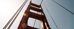 Preview wallpaper bridge, construction, wires, metal, sky, bottom view