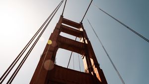 Preview wallpaper bridge, construction, wires, metal, sky, bottom view