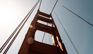 Preview wallpaper bridge, construction, wires, metal, sky, bottom view