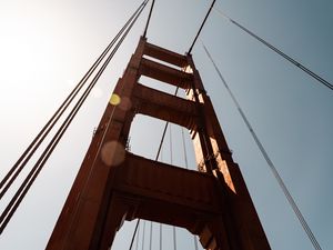 Preview wallpaper bridge, construction, wires, metal, sky, bottom view