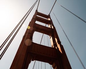 Preview wallpaper bridge, construction, wires, metal, sky, bottom view