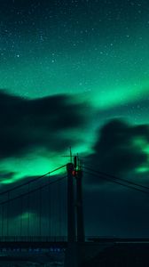 Preview wallpaper bridge, dark, northern lights, clouds, night