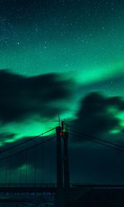 Preview wallpaper bridge, dark, northern lights, clouds, night