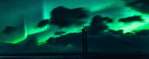 Preview wallpaper bridge, dark, northern lights, clouds, night