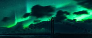 Preview wallpaper bridge, dark, northern lights, clouds, night