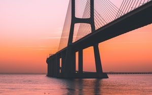 Preview wallpaper bridge, dawn, sea, lisbon, portugal