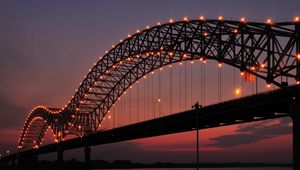 Preview wallpaper bridge, evening, lights, construction