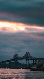 Preview wallpaper bridge, evening, sunset, road