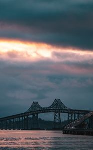 Preview wallpaper bridge, evening, sunset, road