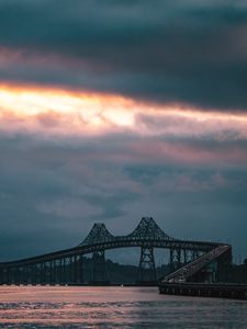 Preview wallpaper bridge, evening, sunset, road