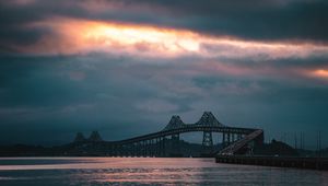 Preview wallpaper bridge, evening, sunset, road