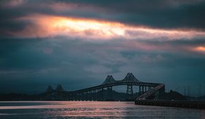 Preview wallpaper bridge, evening, sunset, road