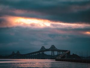 Preview wallpaper bridge, evening, sunset, road