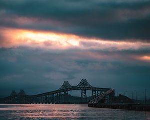 Preview wallpaper bridge, evening, sunset, road