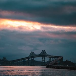 Preview wallpaper bridge, evening, sunset, road