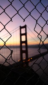 Preview wallpaper bridge, fence, dark, dusk, view