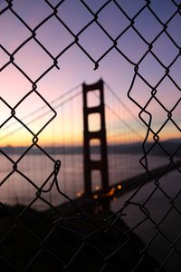 Preview wallpaper bridge, fence, dark, dusk, view