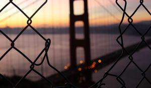 Preview wallpaper bridge, fence, dark, dusk, view