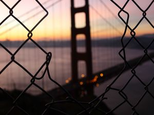 Preview wallpaper bridge, fence, dark, dusk, view