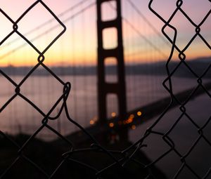 Preview wallpaper bridge, fence, dark, dusk, view
