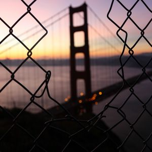 Preview wallpaper bridge, fence, dark, dusk, view