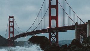 Preview wallpaper bridge, foam, coast, blocks, spray