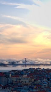 Preview wallpaper bridge, fog, buildings, houses, city