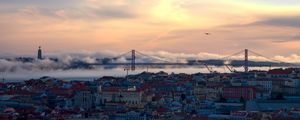 Preview wallpaper bridge, fog, buildings, houses, city