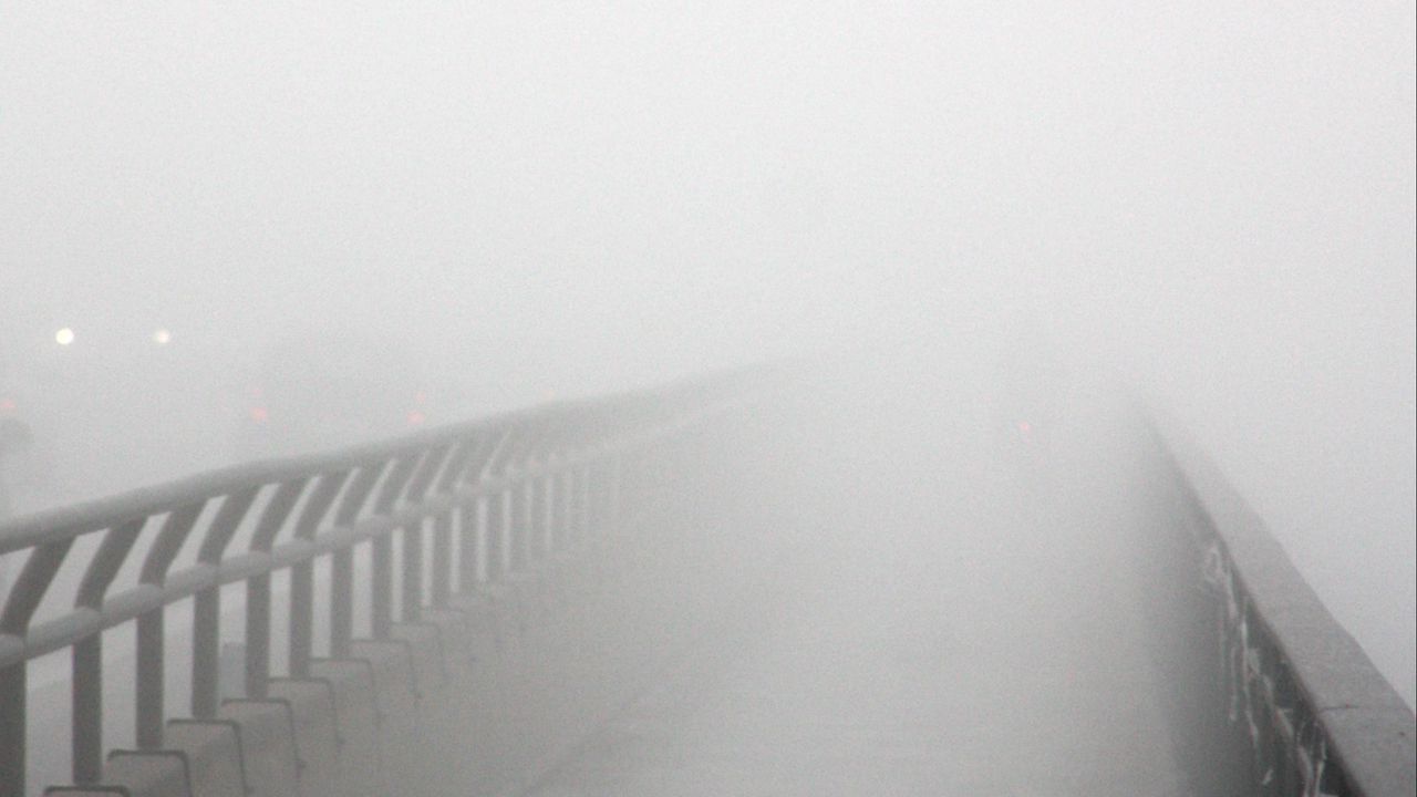 Wallpaper bridge, fog, bw