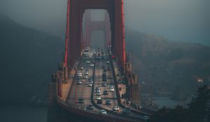 Preview wallpaper bridge, fog, city, movement