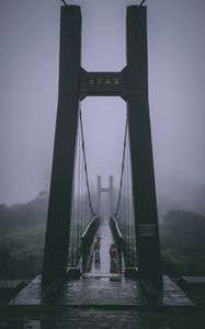 Preview wallpaper bridge, fog, dogs, overcast