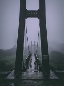 Preview wallpaper bridge, fog, dogs, overcast