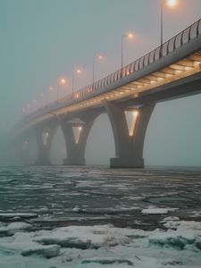 Preview wallpaper bridge, fog, ice, cranny, lights