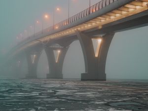 Preview wallpaper bridge, fog, ice, cranny, lights