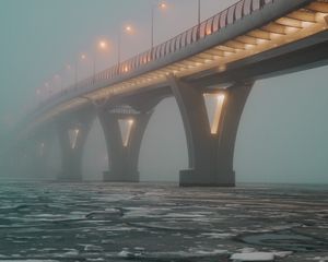 Preview wallpaper bridge, fog, ice, cranny, lights