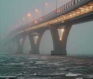 Preview wallpaper bridge, fog, ice, cranny, lights