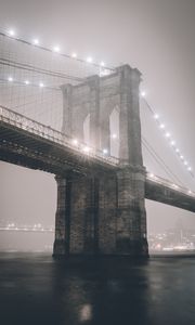 Preview wallpaper bridge, fog, lights, backlight, city, mist