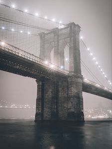 Preview wallpaper bridge, fog, lights, backlight, city, mist