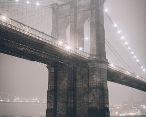 Preview wallpaper bridge, fog, lights, backlight, city, mist